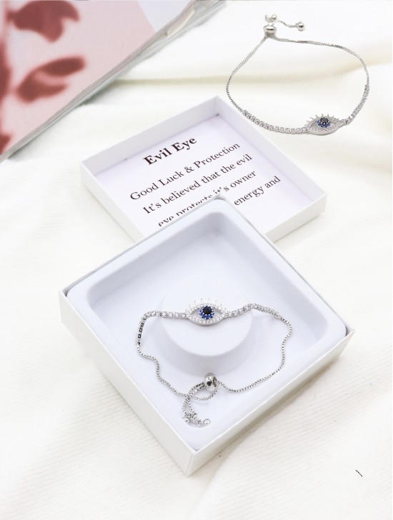 "Evil Eye, Good Luck & Protection" Adjustable Evil Eye Rhinestone Stretch Bracelet with Gift Box.